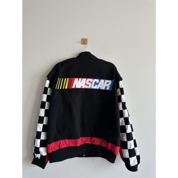 Vintage NASCAR Chase Authentics Winston Cup Racing Jacket M Black Checkered - Picture 2 of 7